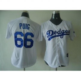 Los Angeles Dodgers #66 Yasiel Puig White Womens Fashion Stitched MLB Jersey