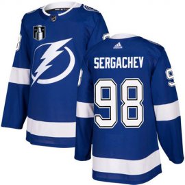 Adidas Tampa Bay Lightning #98 Mikhail Sergachev Blue 2022 Stanley Cup Final Patch Home Authentic Stitched NHL Jersey Mens