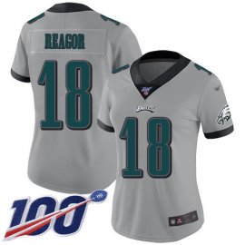 Nike Philadelphia Eagles #18 Jalen Reagor Silver Womens Stitched NFL Limited Inverted Legend 100th Season Jersey