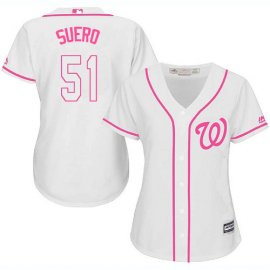 Washington Nationals #51 Wander Suero White/Pink Fashion Womens Stitched MLB Jersey
