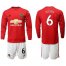 Manchester United #6 Pogba Red Home Long Sleeves Soccer Club Jersey
