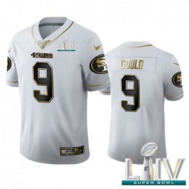 San Francisco 49ers #9 Robbie Gould Mens Nike White Golden Super Bowl LIV 2020 Edition Vapor Limited NFL 100 Jersey