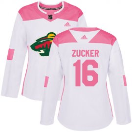 Adidas Minnesota Wild #16 Jason Zucker White/Pink Authentic Fashion Womens Stitched NHL Jersey
