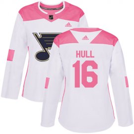 Adidas St. Louis Blues #16 Brett Hull White/Pink Authentic Fashion Womens Stitched NHL Jersey