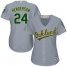 Oakland Athletics #24 Rickey Henderson Grey Road Womens Stitched MLB Jersey