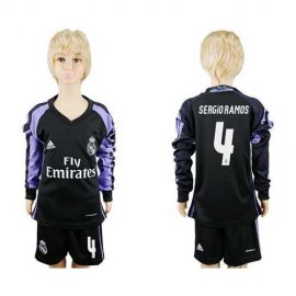 Real Madrid #4 Sergio Ramos Sec Away Long Sleeves Kid Soccer Club Jersey