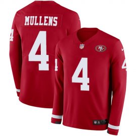 Nike San Francisco 49ers #4 Nick Mullens Red Team Color Mens Stitched NFL Limited Therma Long Sleeve Jersey