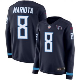 Nike Tennessee Titans #8 Marcus Mariota Navy Blue Team Color Womens Stitched NFL Limited Therma Long Sleeve Jersey