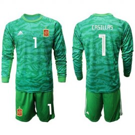 Spain #1 Casillas Green Long Sleeves Goalkeeper Soccer Country Jersey