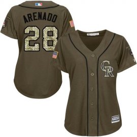 Colorado Rockies #28 Nolan Arenado Green Salute to Service Womens Stitched MLB Jersey