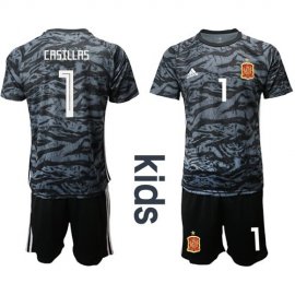 Spain #1 Casillas Black Goalkeeper Kid Soccer Country Jersey