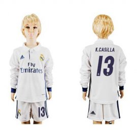 Real Madrid #13 K.Casilla Home Long Sleeves Kid Soccer Club Jersey
