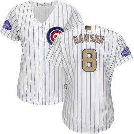 Chicago Cubs #8 Andre Dawson White(Blue Strip) 2017 Gold Program Cool Base Womens Stitched MLB Jersey