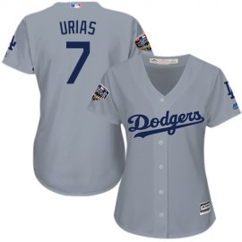 Los Angeles Dodgers #7 Julio Urias Grey Alternate Road 2018 World Series Womens Stitched MLB Jersey