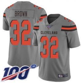Nike Cleveland Browns #32 Jim Brown Gray Mens Stitched NFL Limited Inverted Legend 100th Season Jersey