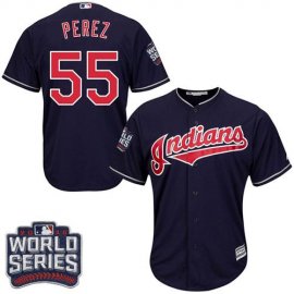 Cleveland Indians #55 Roberto Perez Navy Blue Alternate 2016 World Series Bound Stitched Youth MLB Jersey
