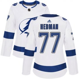 Adidas Tampa Bay Lightning #77 Victor Hedman White Road Authentic Womens Stitched NHL Jersey