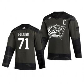 Columbus Blue Jackets #71 Nick Foligno Adidas 2019 Veterans Day Mens Authentic Practice NHL Jersey Camo