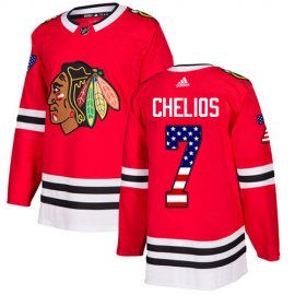 Adidas Chicago Blackhawks #7 Chris Chelios Red Home Authentic USA Flag Stitched NHL Jersey