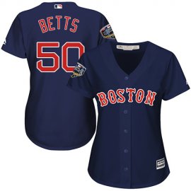 Boston Red Sox #50 Mookie Betts Navy Blue Alternate 2018 World Series Womens Stitched MLB Jersey