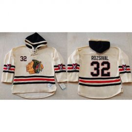 Chicago Blackhawks #32 Michal Rozsival Cream Heavyweight Pullover Hoodie Stitched NHL Jersey