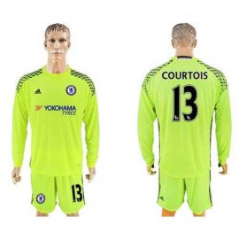 Chelsea #13 Courtois Shiny Green Goalkeeper Long Sleeves Soccer Club Jersey