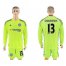 Chelsea #13 Courtois Shiny Green Goalkeeper Long Sleeves Soccer Club Jersey