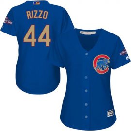 Chicago Cubs #44 Anthony Rizzo Blue 2017 Gold Program Cool Base Womens Stitched MLB Jersey