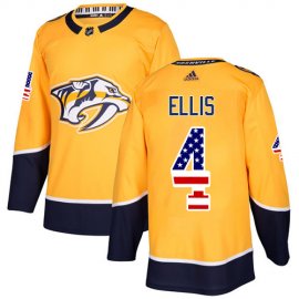 Adidas Nashville Predators #4 Ryan Ellis Yellow Home Authentic USA Flag Stitched NHL Jersey