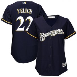 Milwaukee Brewers #22 Christian Yelich Navy Blue Alternate Womens Stitched MLB Jersey