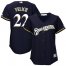 Milwaukee Brewers #22 Christian Yelich Navy Blue Alternate Womens Stitched MLB Jersey