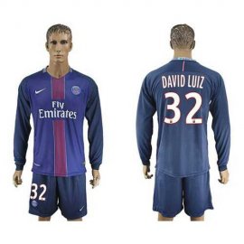 Paris Saint-Germain #32 David Luiz Home Long Sleeves Soccer Club Jersey