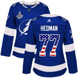 Adidas Tampa Bay Lightning #77 Victor Hedman Blue Home Authentic USA Flag Womens 2020 Stanley Cup Champions Stitched NHL Jersey