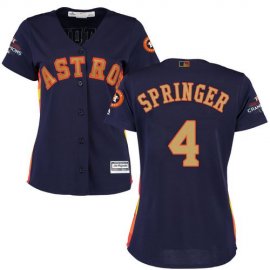 Houston Astros #4 George Springer Navy Blue 2018 Gold Program Cool Base Womens Stitched MLB Jersey