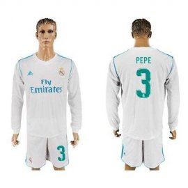 Real Madrid #3 Pepe White Home Long Sleeves Soccer Club Jersey