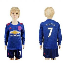 Manchester United #7 Memphis Away Long Sleeves Kid Soccer Club Jersey