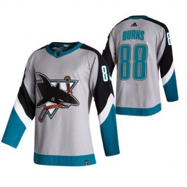 San Jose Sharks #88 Brent Burns Grey Mens Adidas 2020-21 Reverse Retro Alternate NHL Jersey