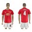Manchester United #4 Jones Red Home Soccer Club Jersey