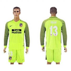 Atletico Madrid #13 Oblak Shiny Green Goalkeeper Long Sleeves Soccer Club Jersey