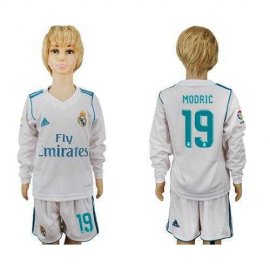 Real Madrid #19 Modric Home Long Sleeves Kid Soccer Club Jersey