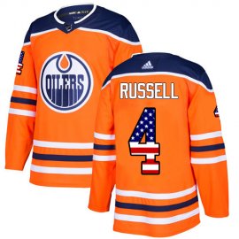 Adidas Edmonton Oilers #4 Kris Russell Orange Home Authentic USA Flag Stitched NHL Jersey