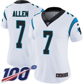 Nike Carolina Panthers #7 Kyle Allen White Womens Stitched NFL 100th Season Vapor Limited Jersey