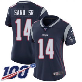 Nike New England Patriots #14 Mohamed Sanu Sr Navy Blue Team Color Womens Stitched NFL 100th Season Vapor Limited Jersey