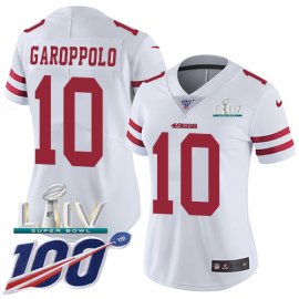 Nike San Francisco 49ers #10 Jimmy Garoppolo White Super Bowl LIV 2020 Womens Stitched NFL 100th Season Vapor Limited Jersey