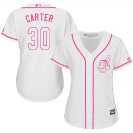 Cleveland Indians #30 Joe Carter White/Pink Fashion Womens Stitched MLB Jersey