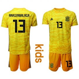 Spain #13 Arrizabalaga Yellow Goalkeeper Kid Soccer Country Jersey