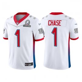 Mens Cincinnati Bengals #1 JaMarr Chase 2022 White AFC Pro Bowl Stitched Jersey
