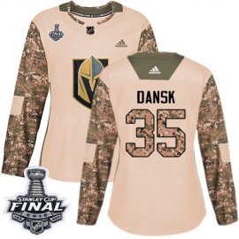 Adidas Vegas Golden Knights #35 Oscar Dansk Camo Authentic 2017 Veterans Day 2018 Stanley Cup Final Womens Stitched NHL Jersey