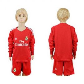 Real Madrid Blank Red Goalkeeper Long Sleeves Kid Soccer Club Jersey