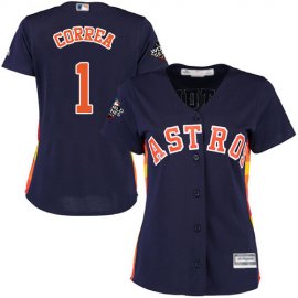 Houston Astros #1 Carlos Correa Navy Blue Alternate 2019 World Series Bound Womens Stitched MLB Jersey